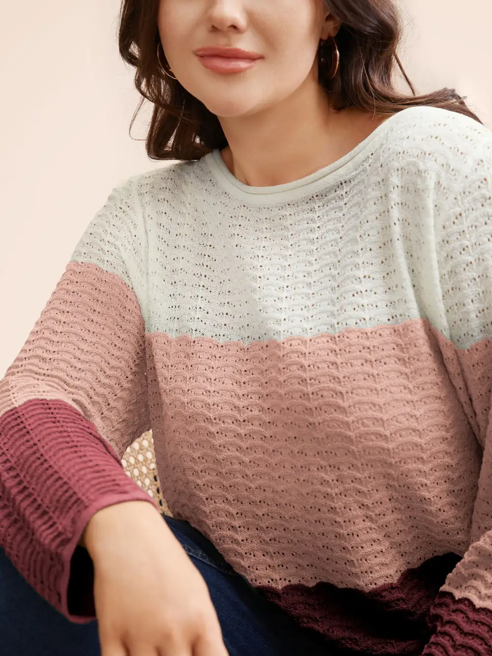 Color Contrast Boat Neck Lightweight Pullover