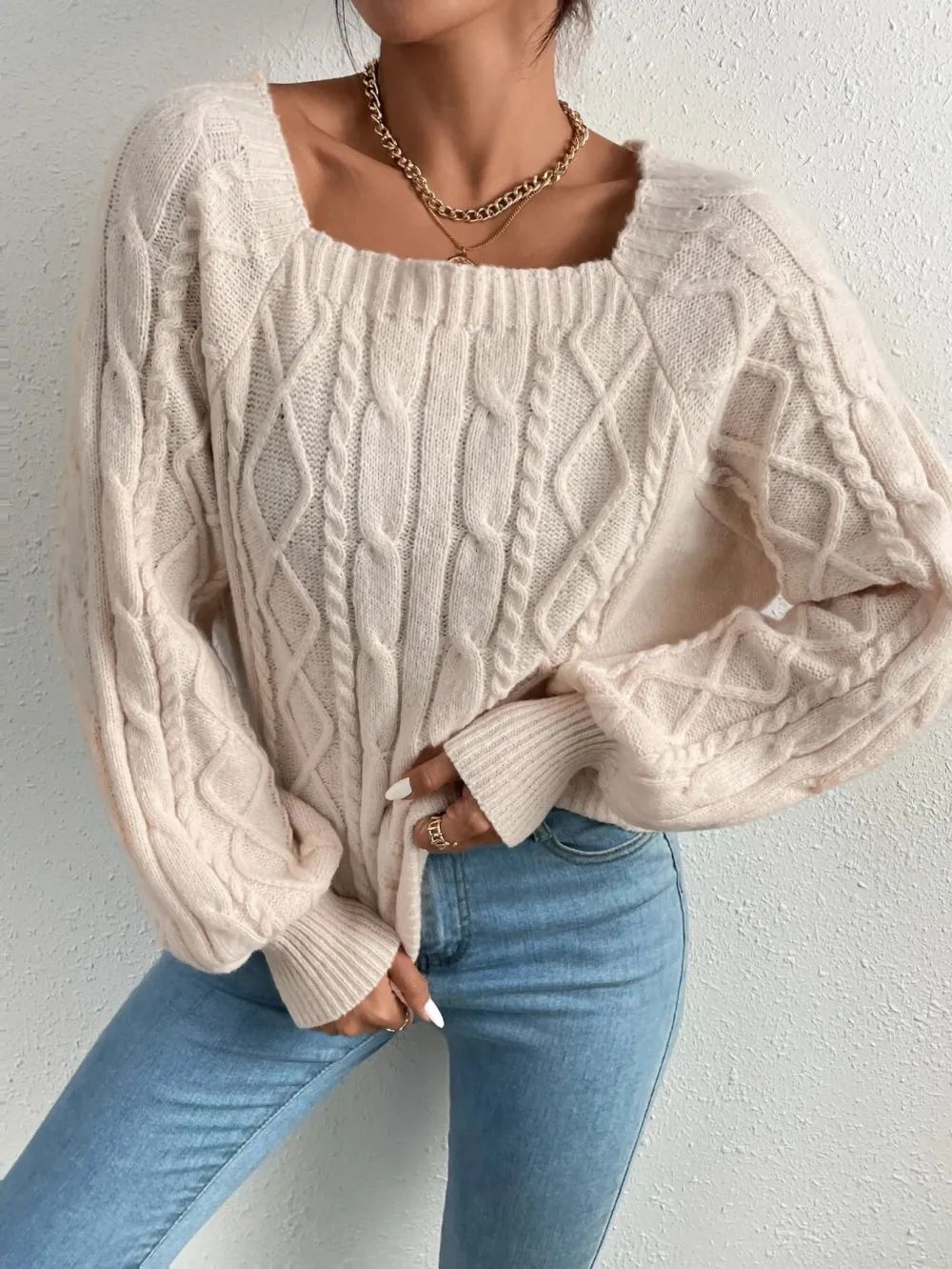 Fashionable square neck sweater sweater