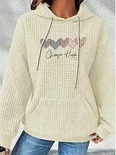 Women's Hoodies Graphic Letter Casual Long Sleeve Hooded Regular Tops Street Dailywear Casual Pocket Print Black White Dark Blue Gray Fall Winter