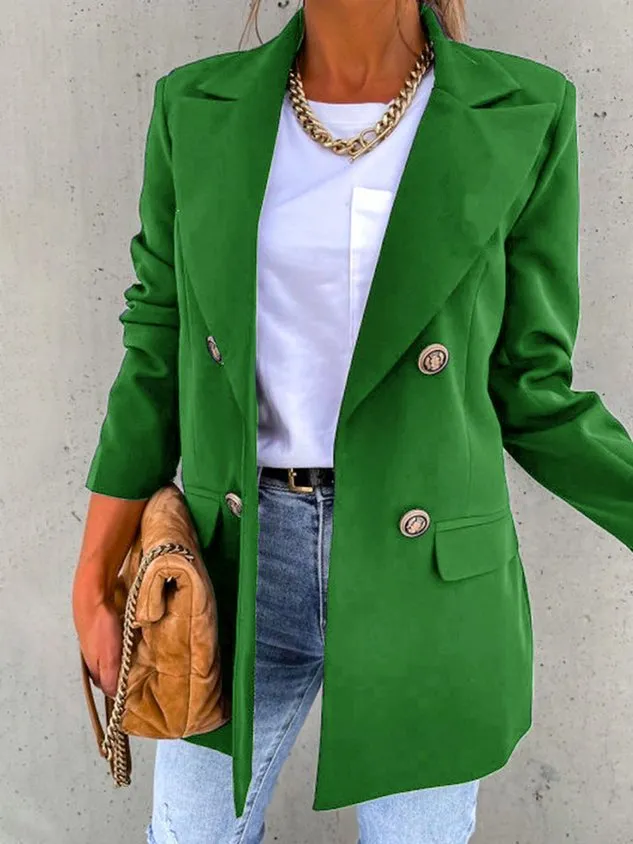 Women Casual Plain Autumn Natural Micro-Elasticity Daily Loose X-Line Regular Size Blazer