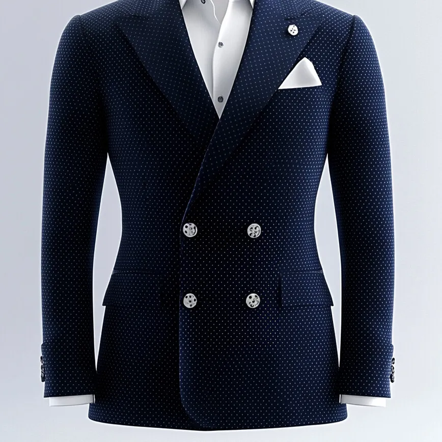 Men's Peaked Lapel Long Sleeve Double Breasted Polka Dot Blazer