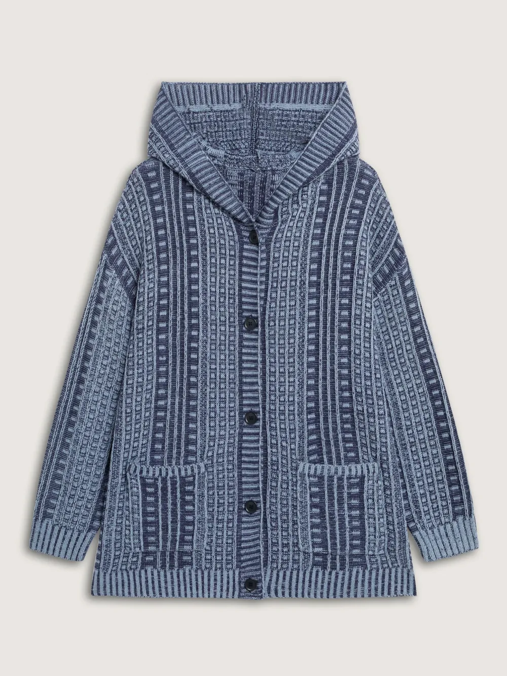 Hooded Textured Pockets Drop Shoulder Knit Cardigan