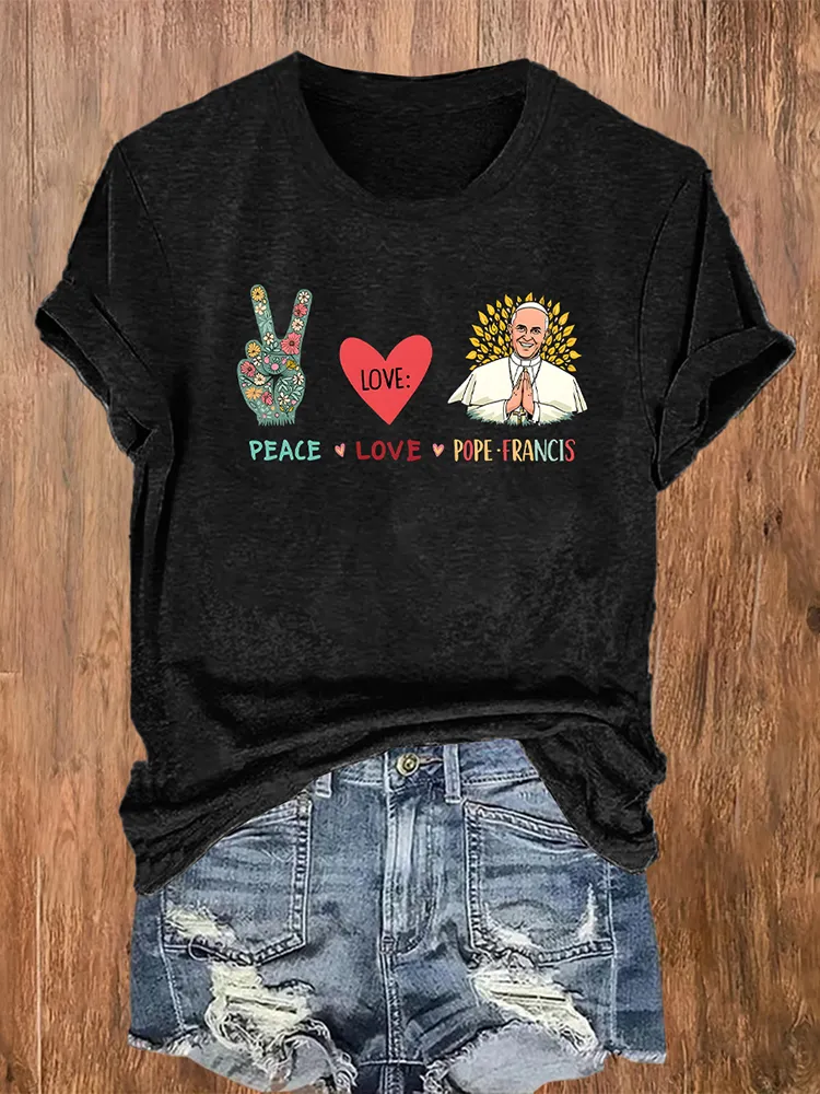 Women's Peace Love Print Short Sleeve Round Neck Cotton T-Shirt