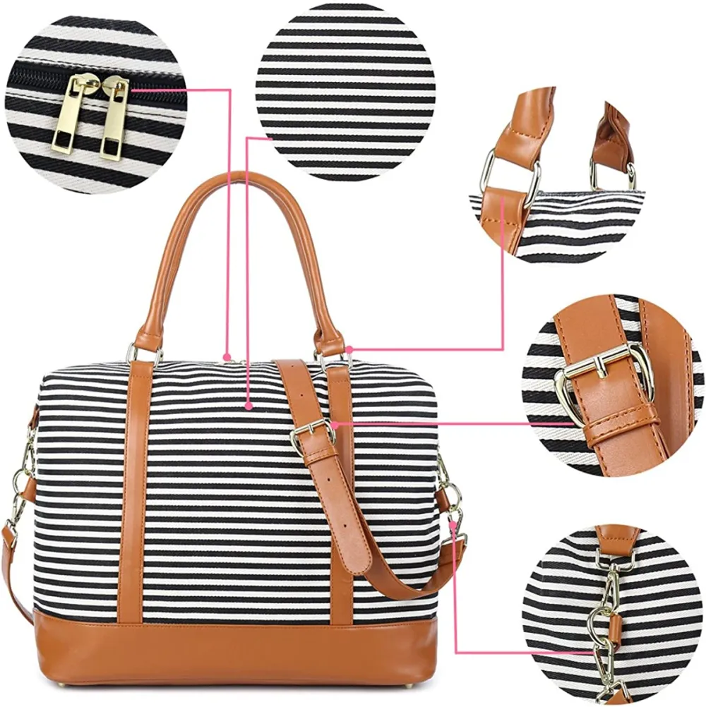 Ladies Canvas Weekender Bag Overnight Carry-on Tote Duffel in Trolley Handle
