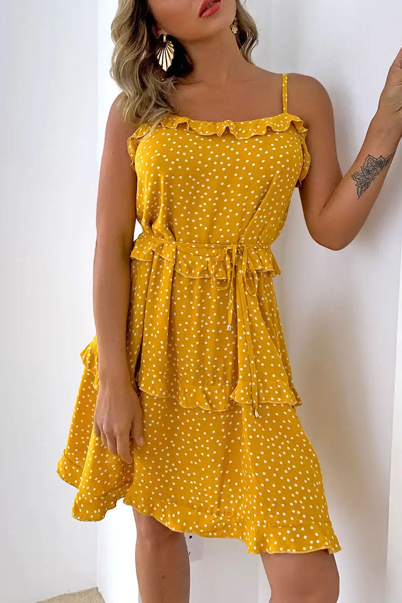 Fashion Street Polka Dot Split Joint Spaghetti Strap A Line Dresses