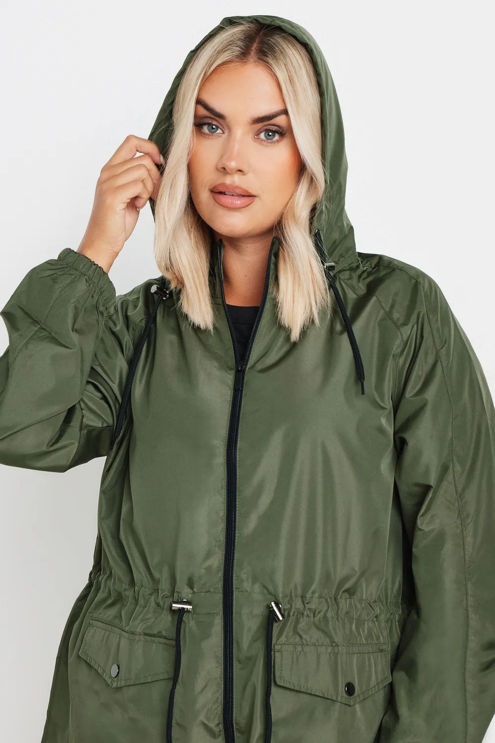 YOURS Curve Black Drawstring Lightweight Parka Jacket