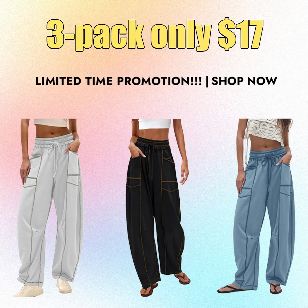 Womens Baggy Barrel Pants Wide Leg Lounge Drawstring Sweatpants with Pockets