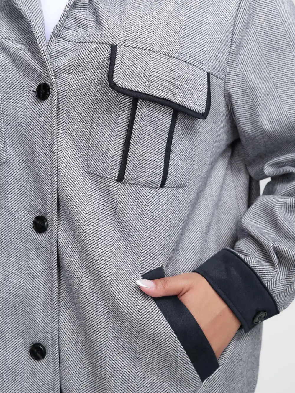 Mixed Material Lined Contrast Jacket