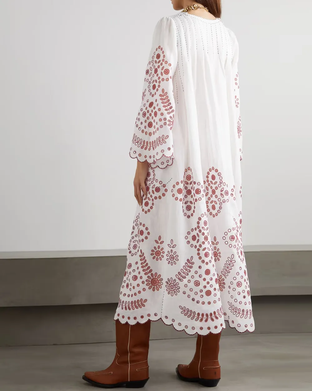 Luna embroidered broderie anglaise linen midi dress