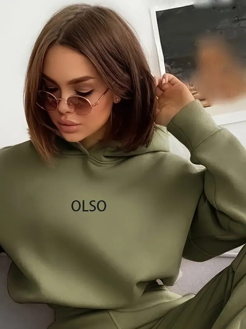 Casual Two-piece Set, Letter Print Long Sleeve Hooded Sweatshirt & Elastic Waist Sweatpants Outfits, Women's Clothing