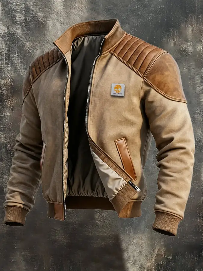 Men's Vintage Suede and Leather Multi-Pocket Outdoor Jacket