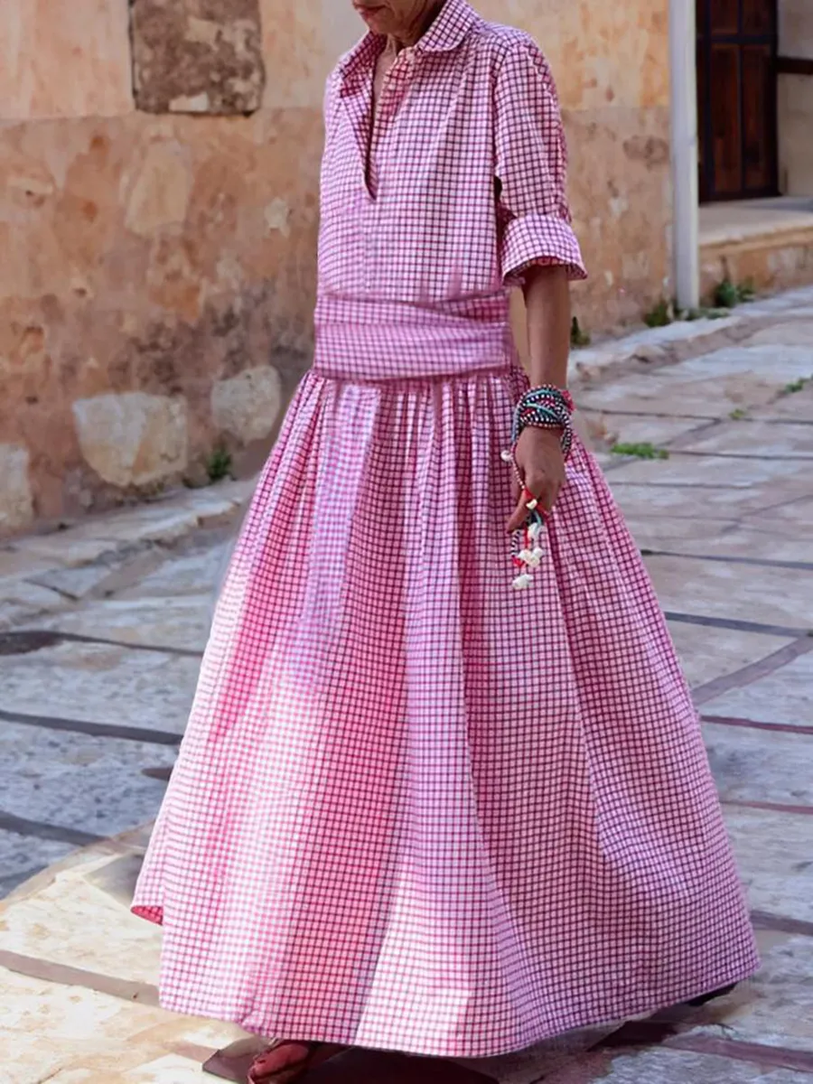 WOMEN'S PLAID SHIRT LONG SLEEVE TIE DRESS