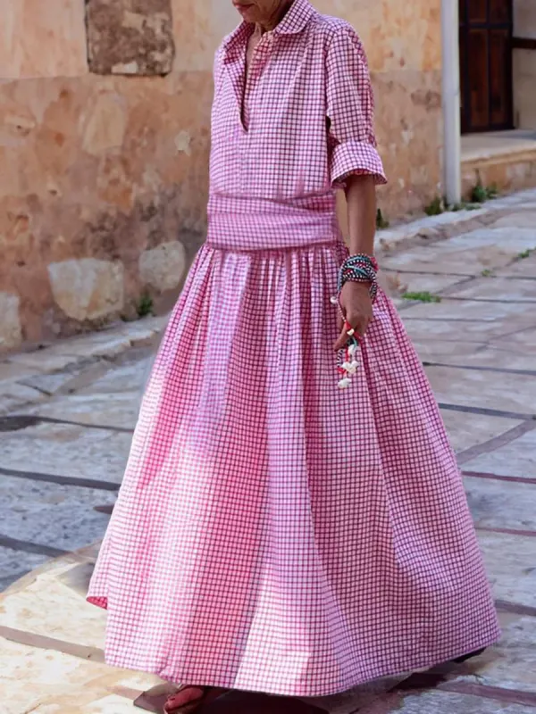 WOMEN'S PLAID SHIRT LONG SLEEVE TIE DRESS