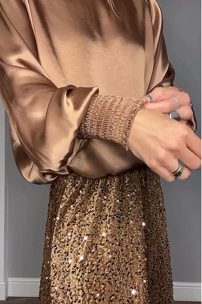Women's fashion satin top and sequined skirt two-piece set