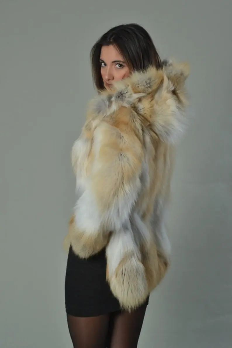 Golden Fox Fur Waist Length Jacket