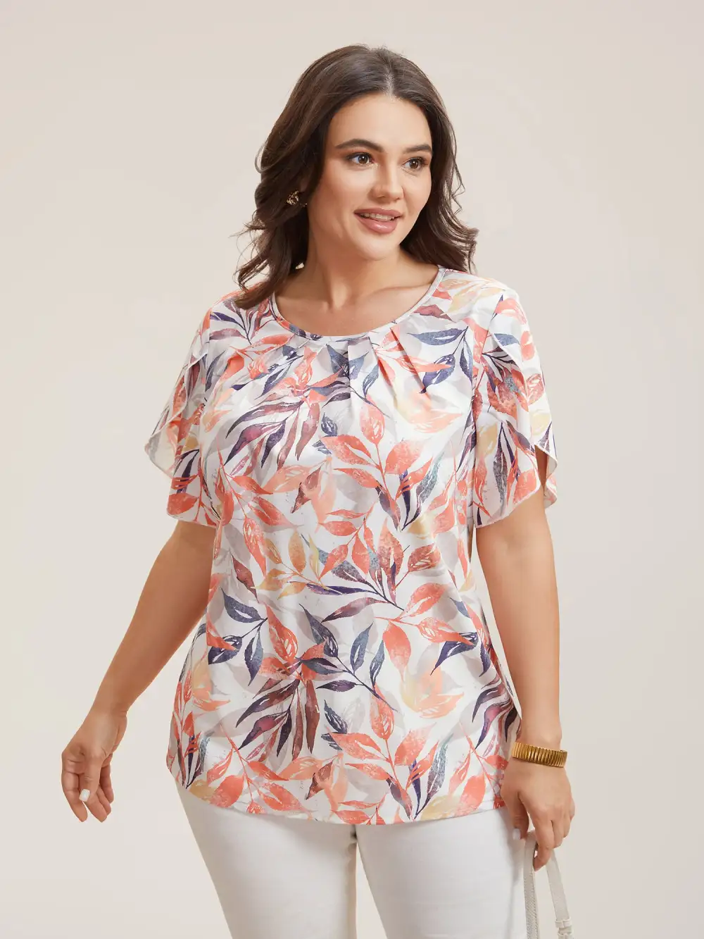 Floral Petal Sleeve Pleated Shirt
