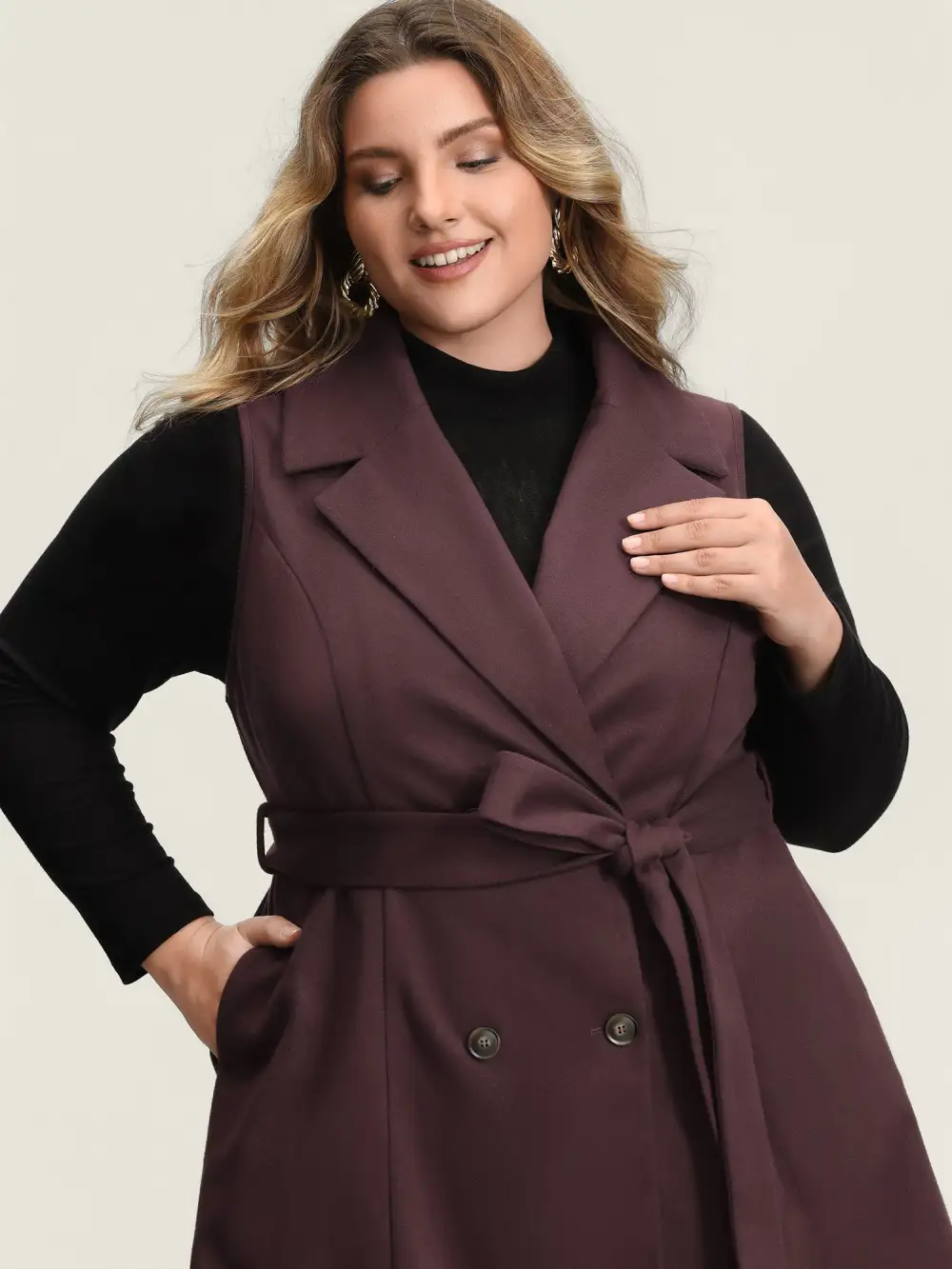 Button Detail Belted Pockets Vest