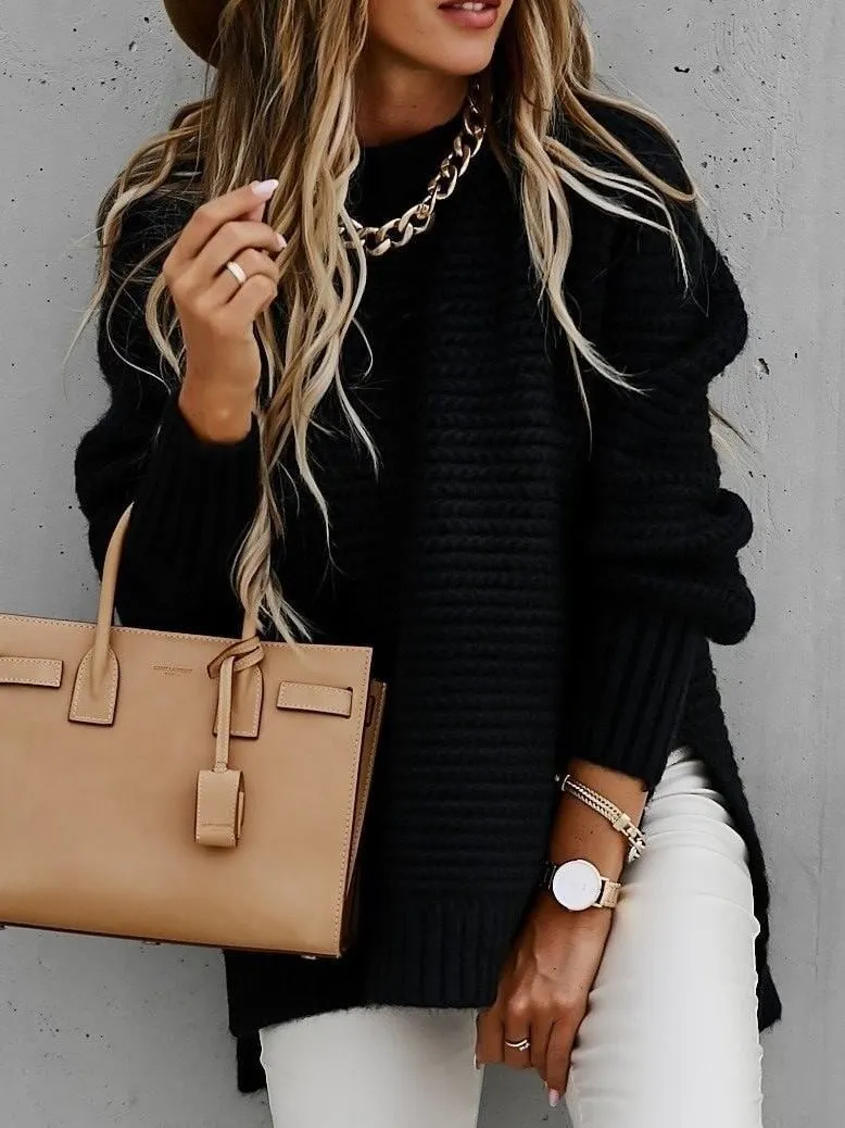 Women's Sweaters Half Turtleneck Solid Split Sweater