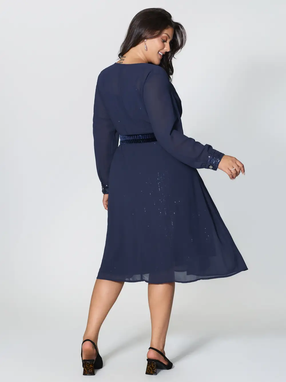 Two-Piece Belted Stretchy Midi Dress