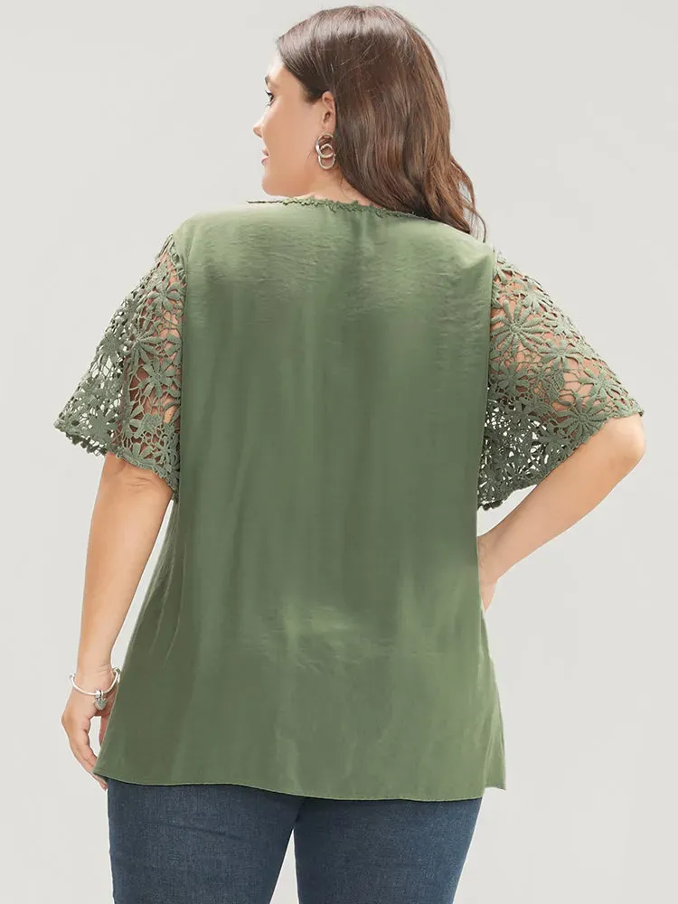 Plain V Neck Floral Patchwork Blouse