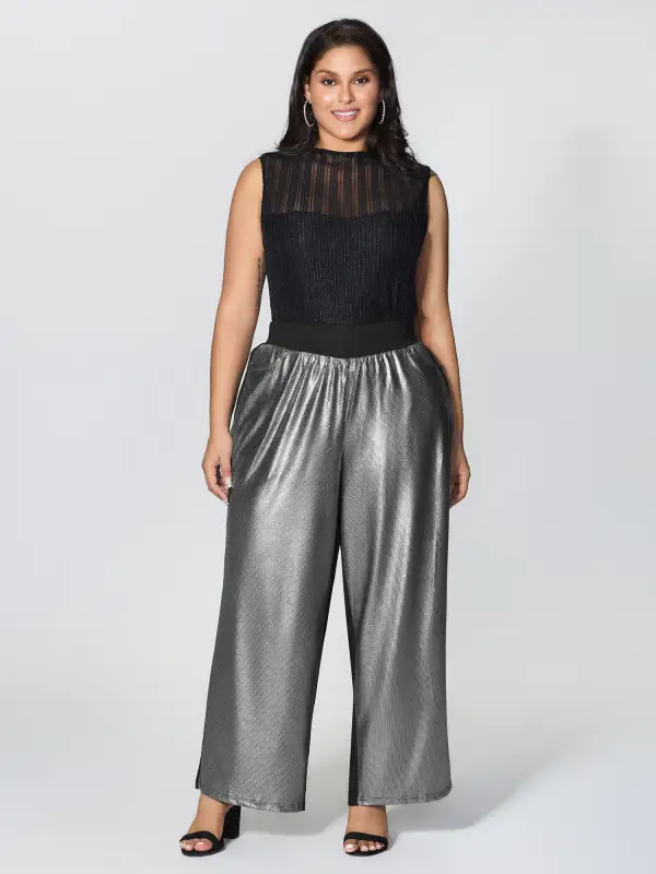 Sequin Stretchy Color Contrast Pants