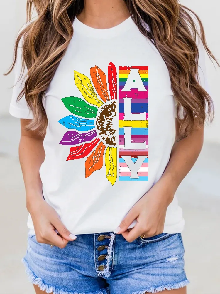 Women'S Lgbt Gay Ally Sunflower Rainbow Pride Flag Men Women Kids T Shirt