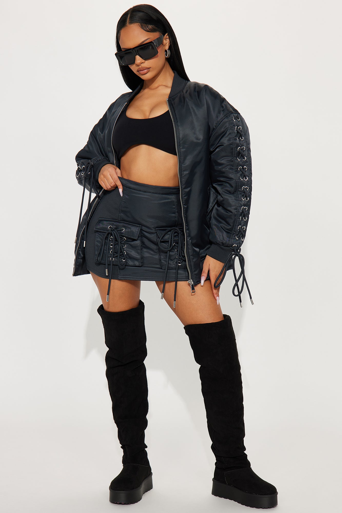 Roxxy Puffer Skirt Set - Charcoal