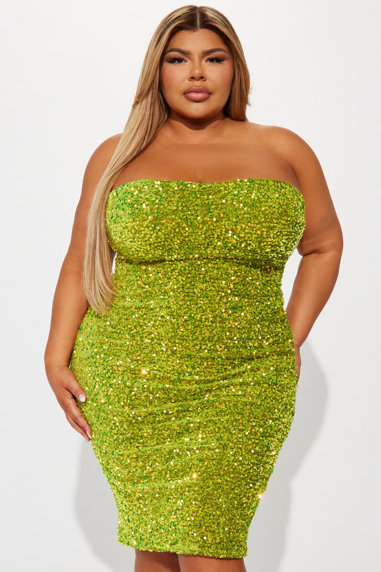 Dublin Sequin Midi Dress - Chartreuse