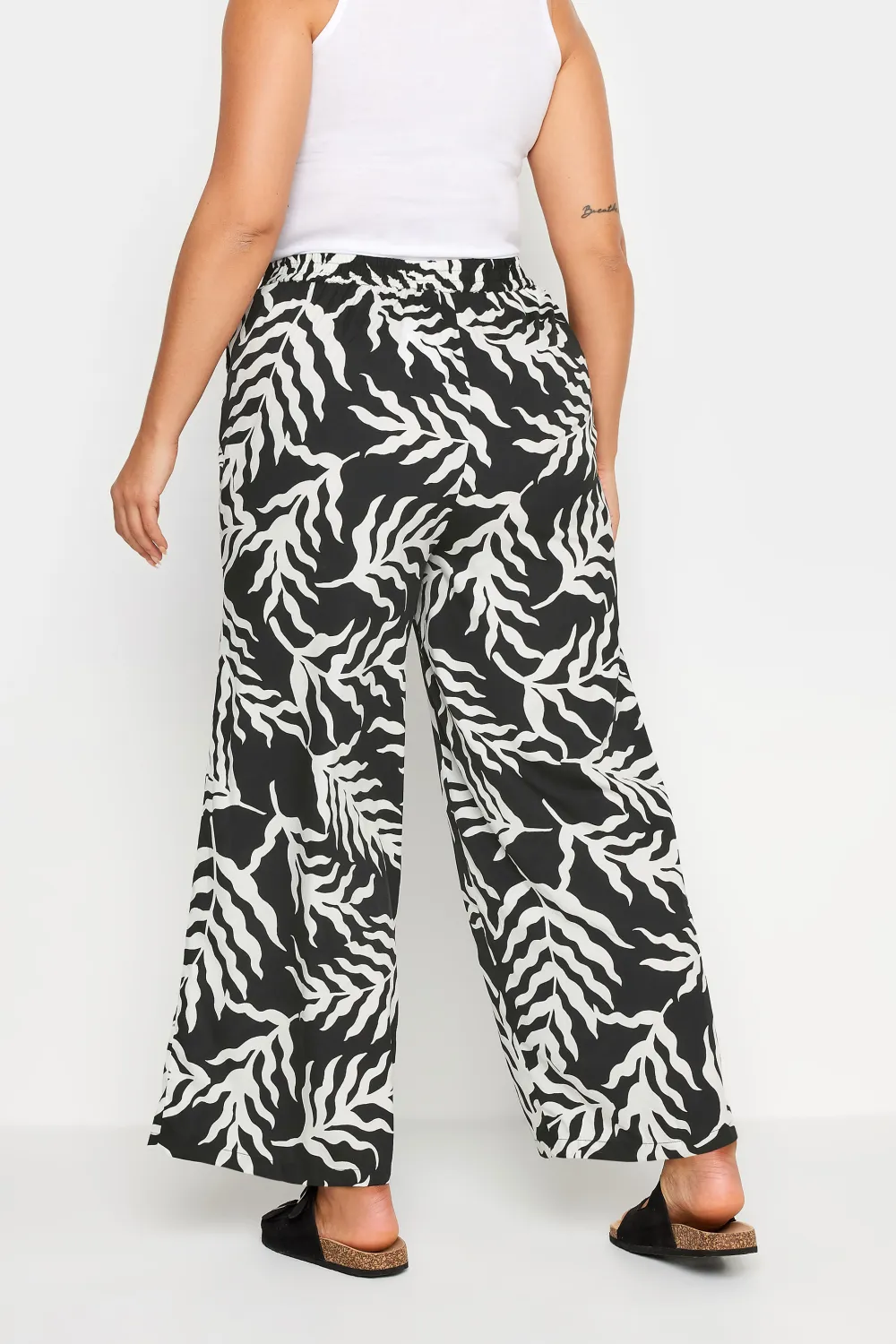 YOURS Curve Blue Abstract Print Drawstring Wide Leg Trousers