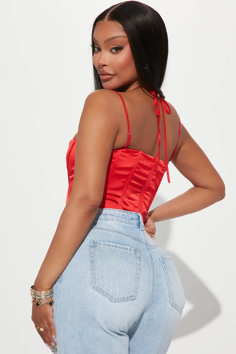 Josephine Satin Corset Top - Red