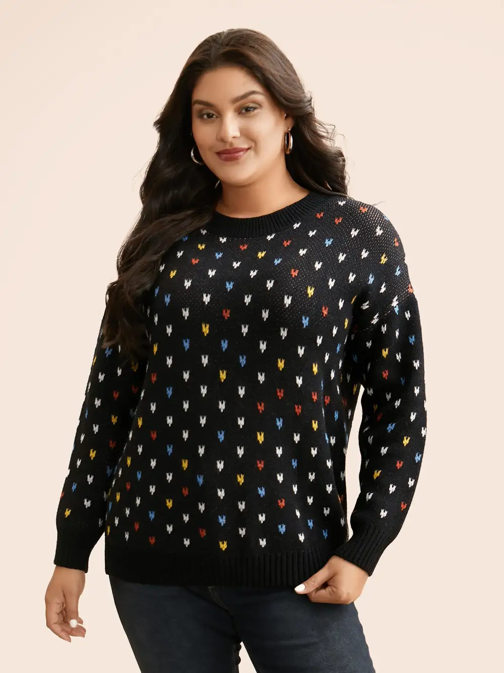 Polka Dot Texture Split Hem Pullover