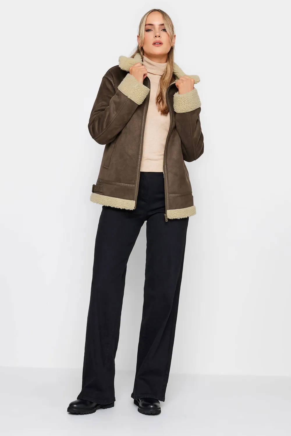 LTS Tall Brown Teddy Aviator Jacket
