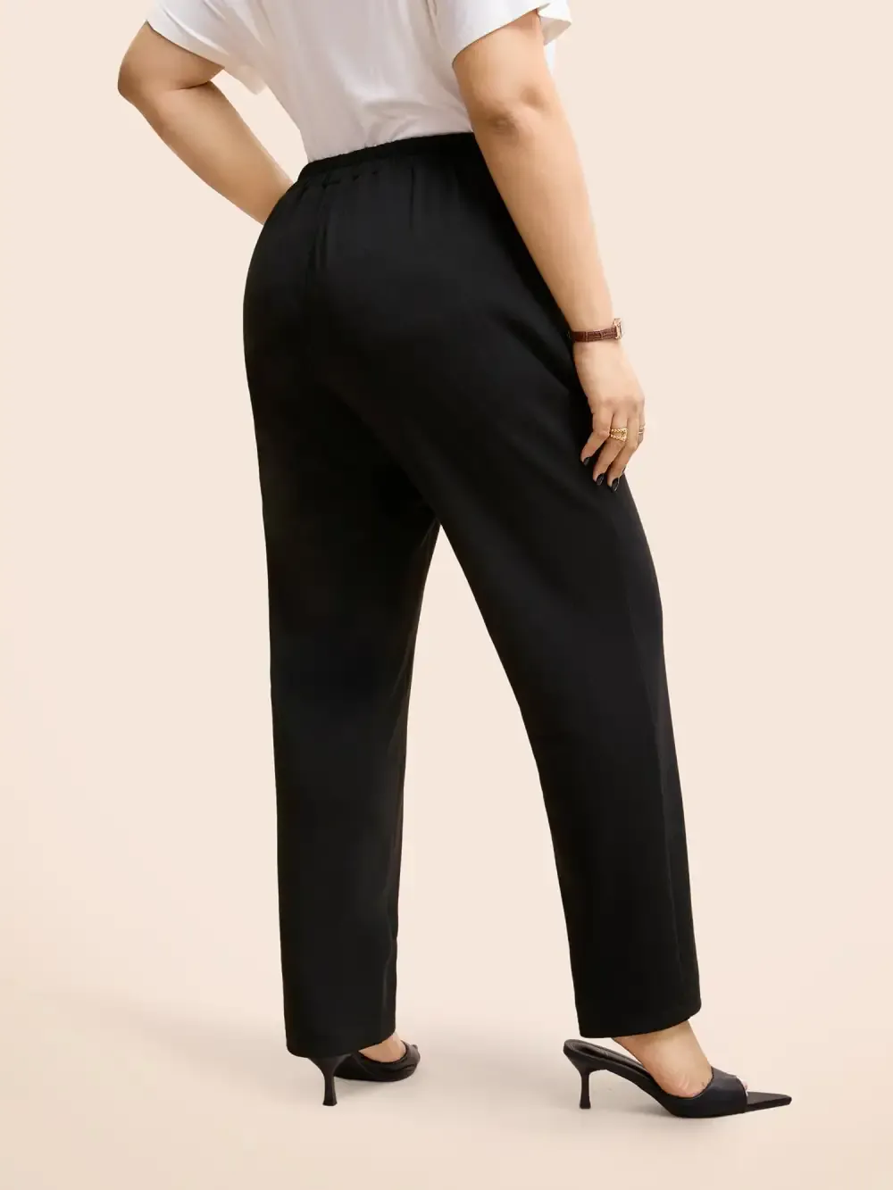 Solid Elastic Waist Pocket Leggings