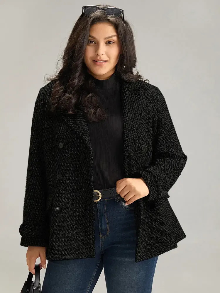 Tweed Lapel Collar Button Up Pocket Coat