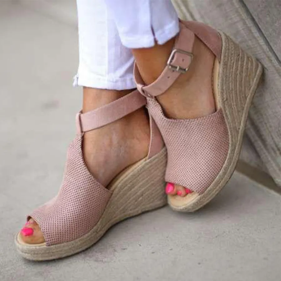 Plain Velvet Peep Toe Date Wedge Sandals