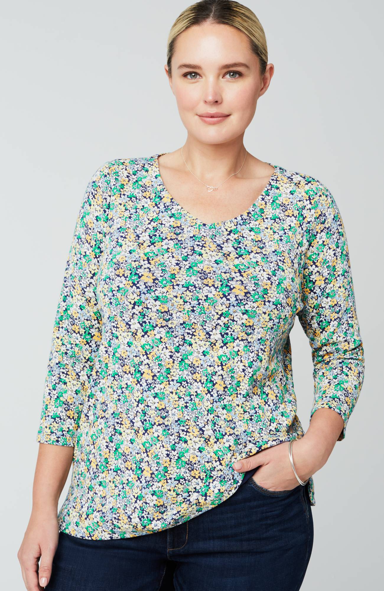 pima 3/4-sleeve v-neck tee