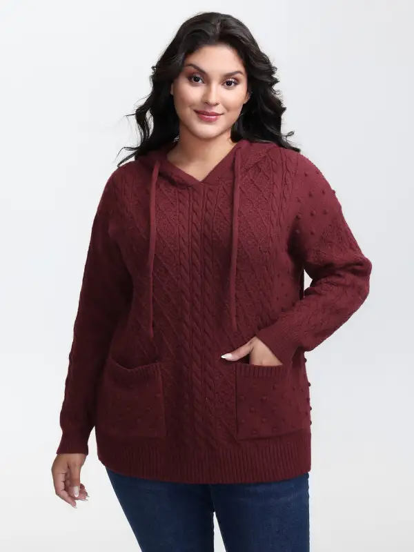 Solid Textured Hooded Pullover