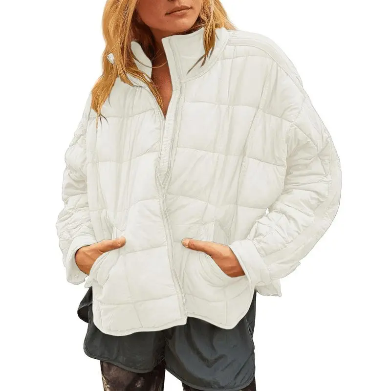 Women's Lightweight Quilted Puffer Jacket – Short Zipper Coat with Pockets