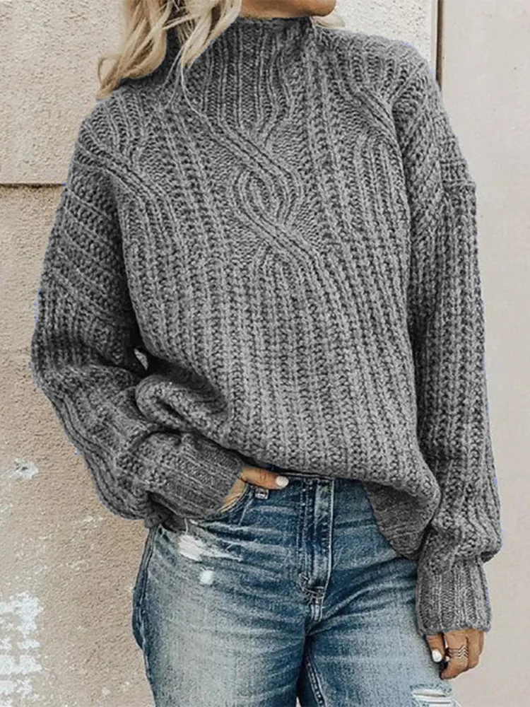 Turtleneck Twist Solid Color Knit Sweater