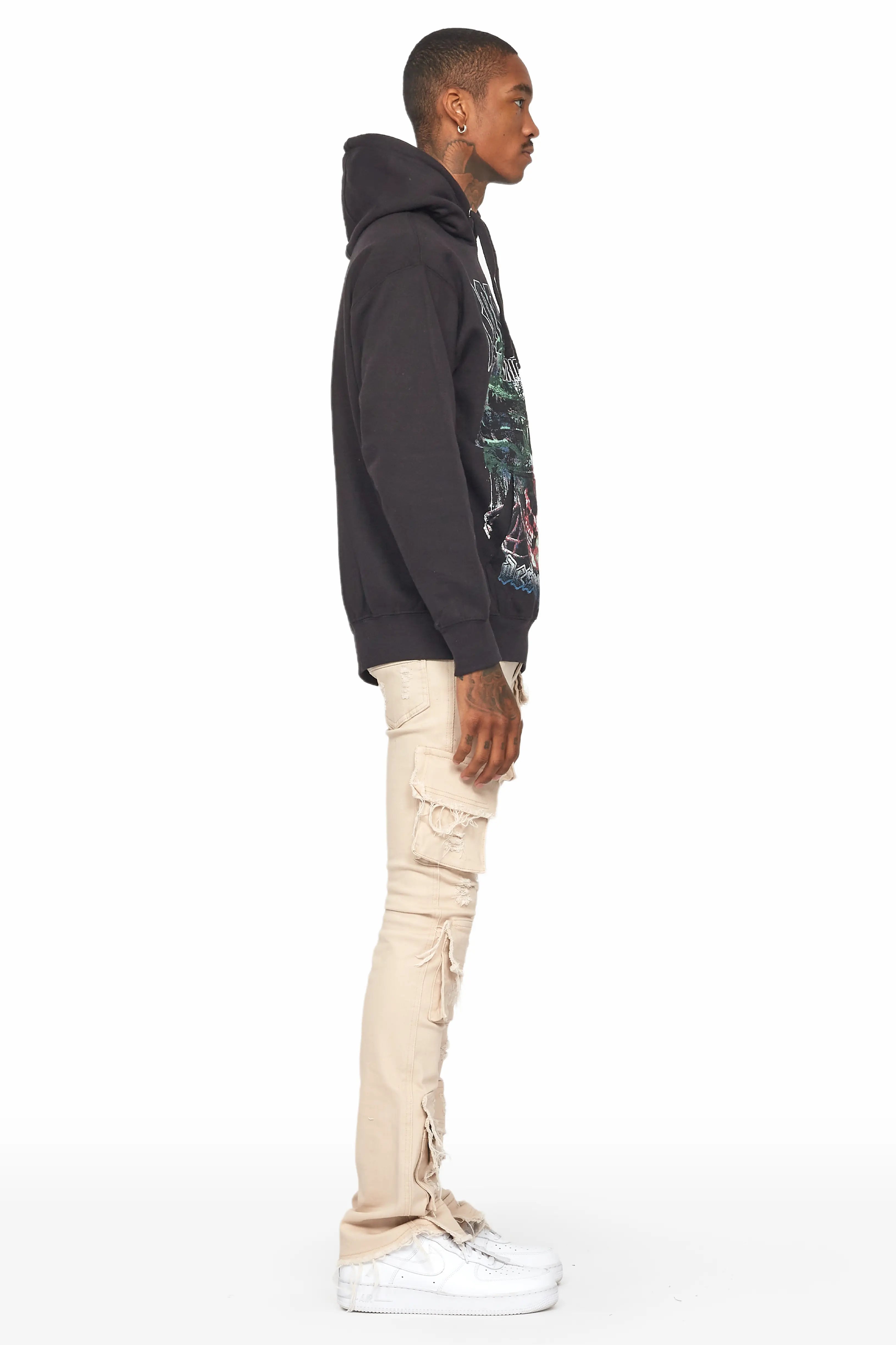 Zander Beige Stacked Flare Cargo Jean