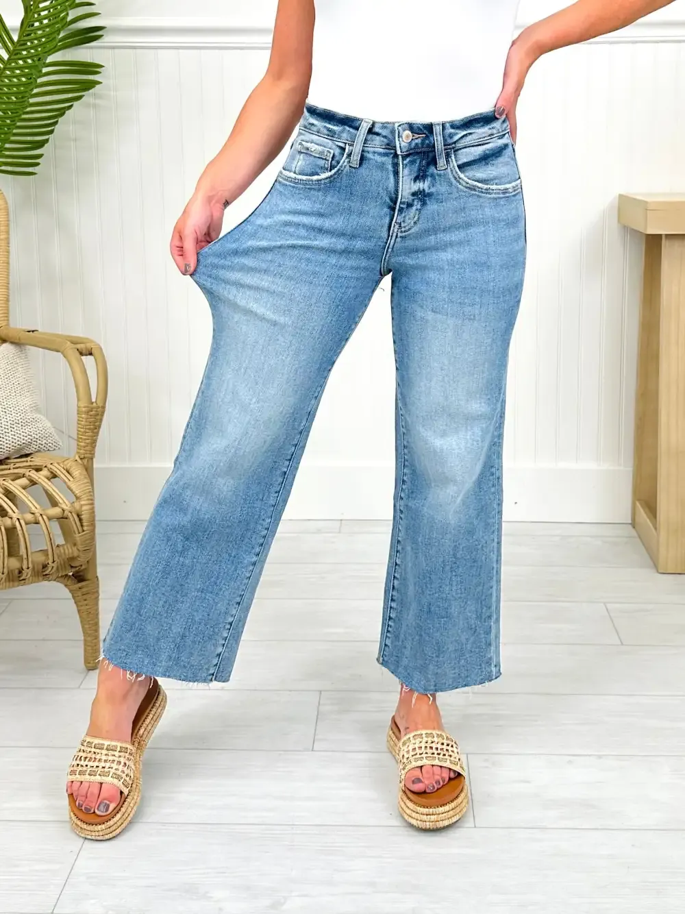Met You In The Summer Tummy Control Wide Leg Cropped Jeans