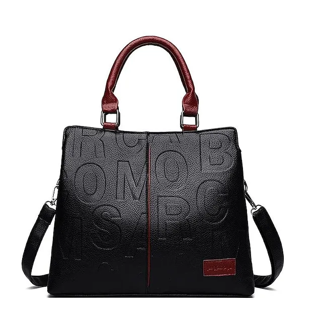 Women's Handbag Shoulder Bag PU Leather Outdoor Daily Large Capacity Waterproof Durable Letter Black / Red Black & Yellow