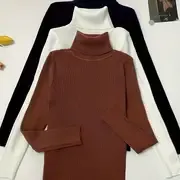 3-Pack Womens Turtleneck Knitted Pullovers - Soft & Cozy Solid Colors - Long Sleeve Casual Winter Sweaters