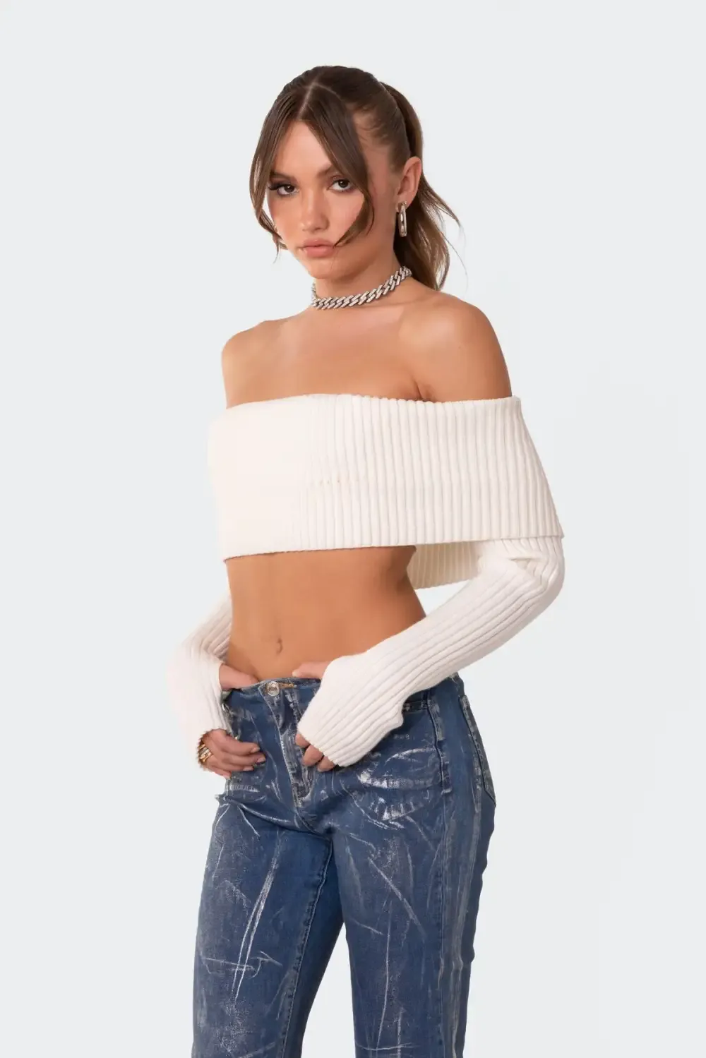Astrea Fold Over Cropped Sweater