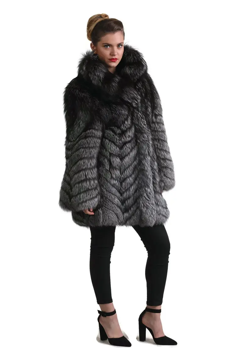 Silver Fox Fur Chevron Jacket
