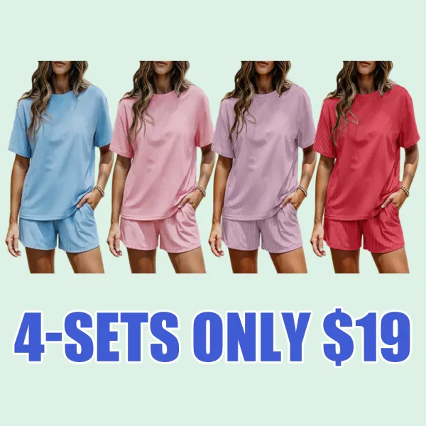 Plus Size Two-Piece Summer Set – Casual Round Neck Short Sleeve Top & Shorts for Women