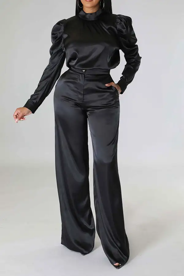  Luxe Puff Sleeve Pant Suit