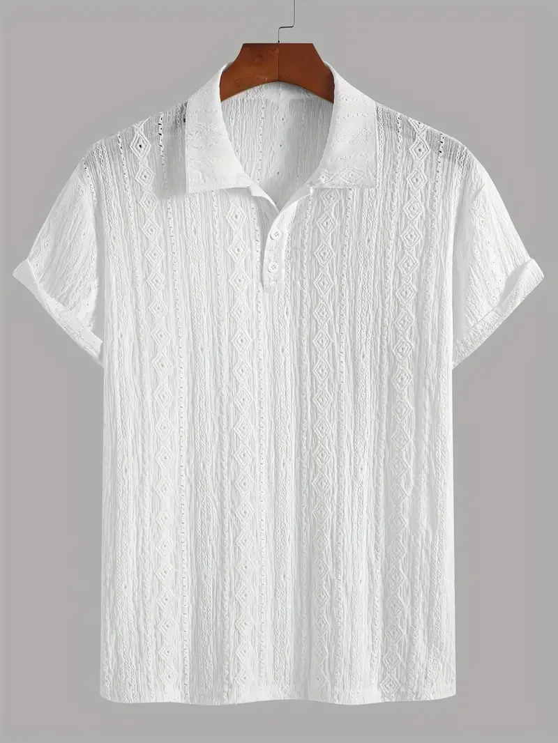Men's Daily Jacquard Textured Striped Casual Comfortable Polo Tops