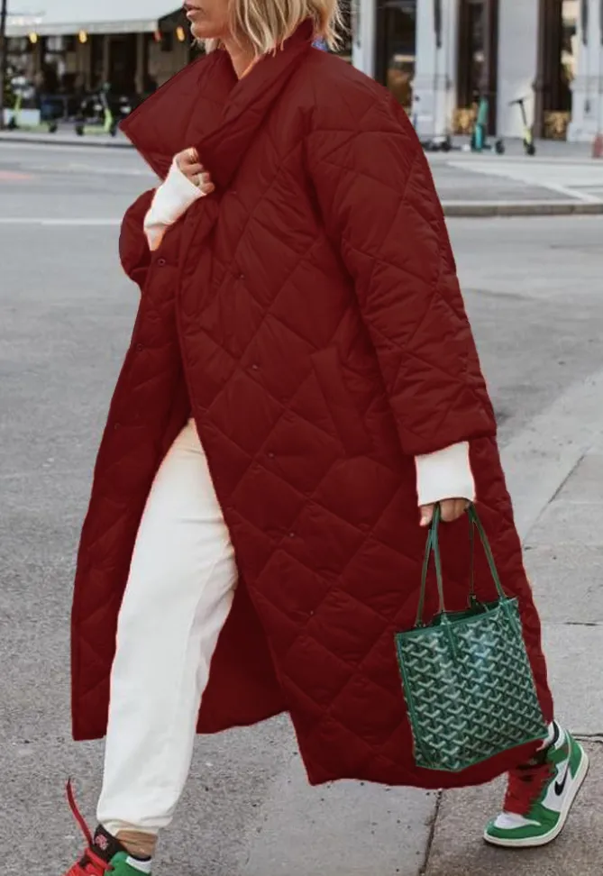 Neon Orange Long Diamond Pattern Coat