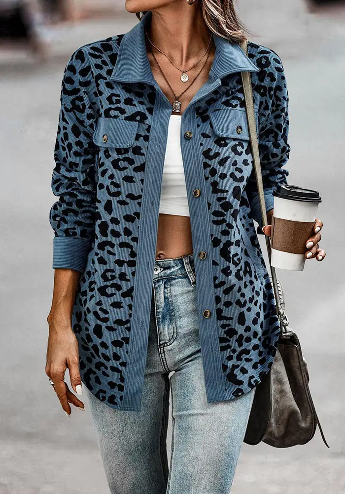 Fashion Print Printing Turndown Collar Tops